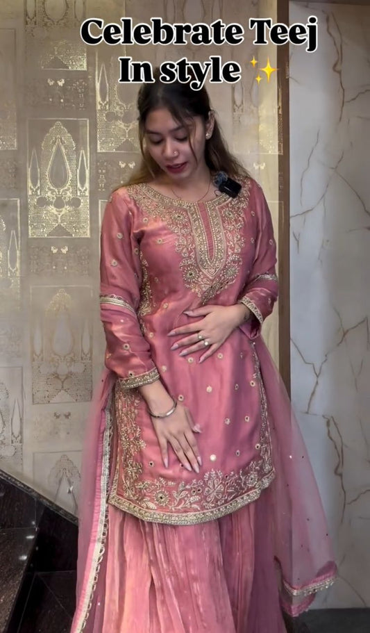 New Designer Party Top Pallazo and Dupatta Set