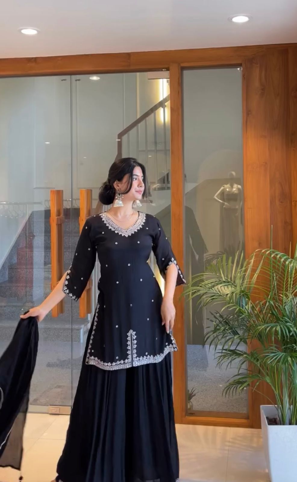 Designer Party Wear Georgette Palazzo Suit Set with Sequins Embroidery & Organza Dupatta