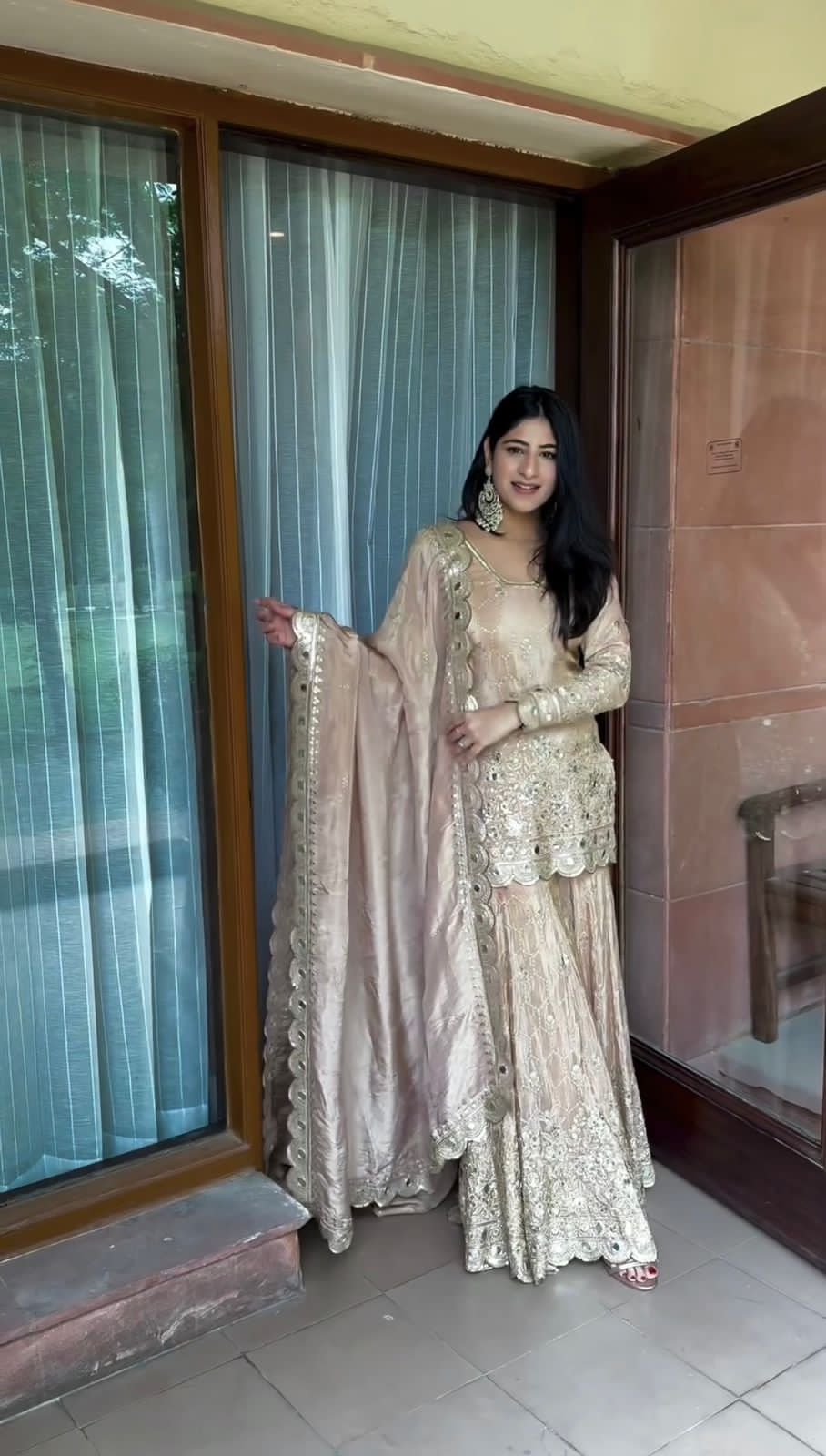 Chinnon Silk Sharara Set with Heavy Embroidery & Real Mirror Work | Ready-to-Wear Party Wear