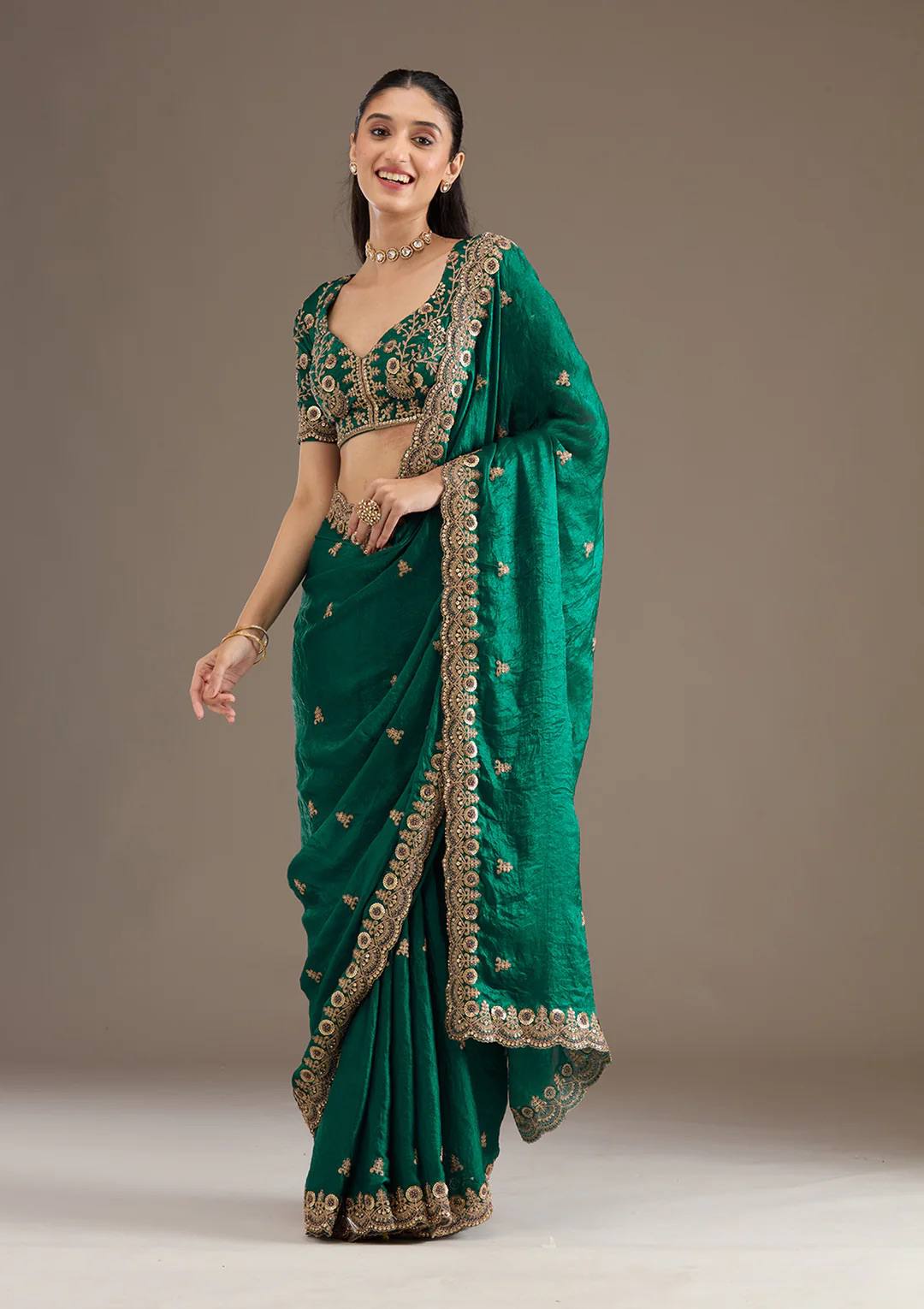 Designer Heavy Satin Silk Saree with Dori, Zari & Sequin Embroidery | Bridal Collection