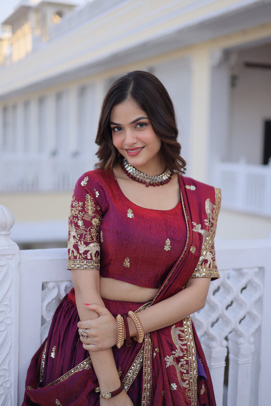 Designer Fendi Silk Lehenga Choli with Heavy Sequins & Zari Embroidery