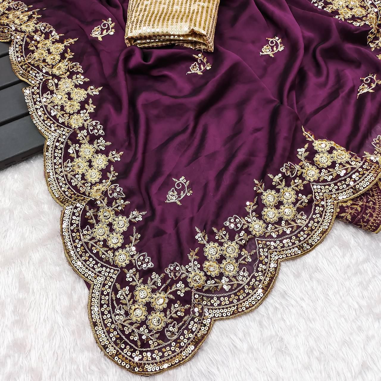 Luxury Black Rangoli Silk Embroidered Saree with Cutwork Border & Sequin Blouse – Party & Wedding Wear