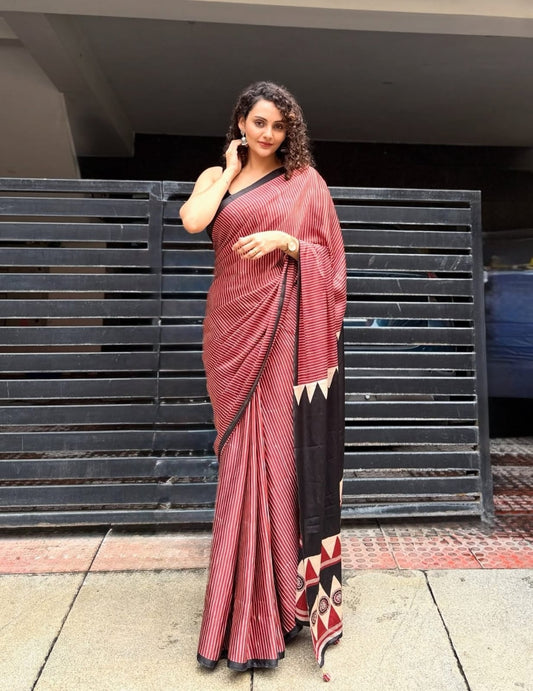 Designer Model Silk Saree with Digital Print & Matching Blouse – Elegant Party & Function Wear