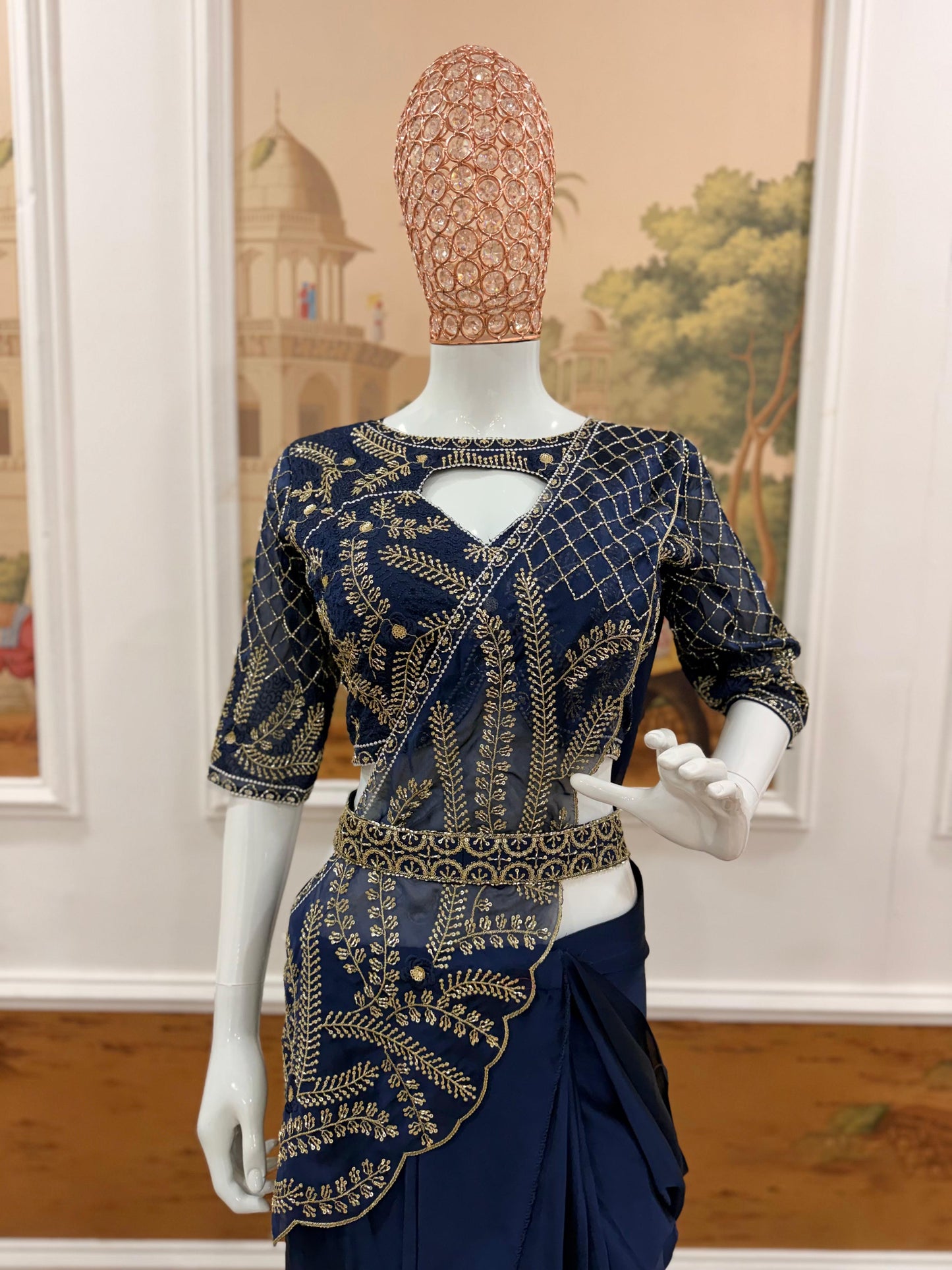 Ready to Wear Rangoli Silk Drape Saree with Beads Embroidery & Stitched Blouse – Party Wear (Up to 42)