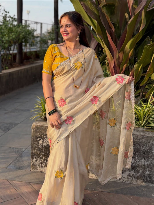 Premium Embroidered Georgette Saree with Heavy Front & Back Blouse