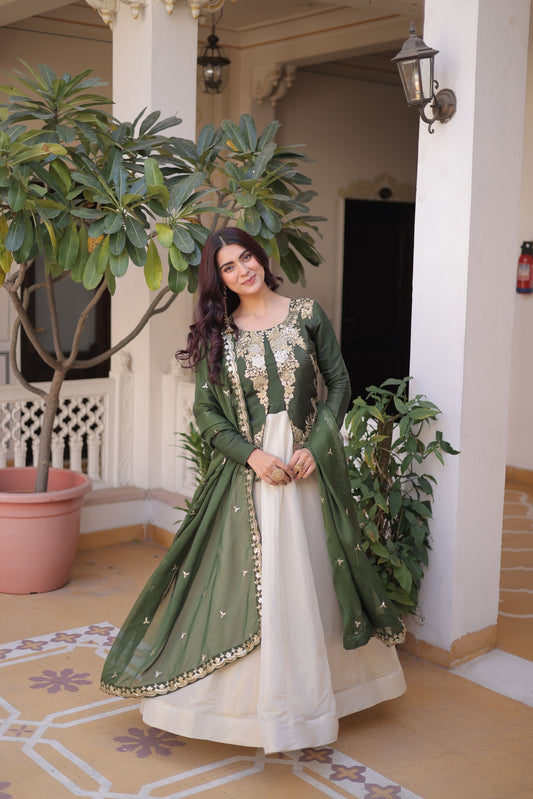 Designer Sequin Embroidered Gown with Tabby Silk Dupatta