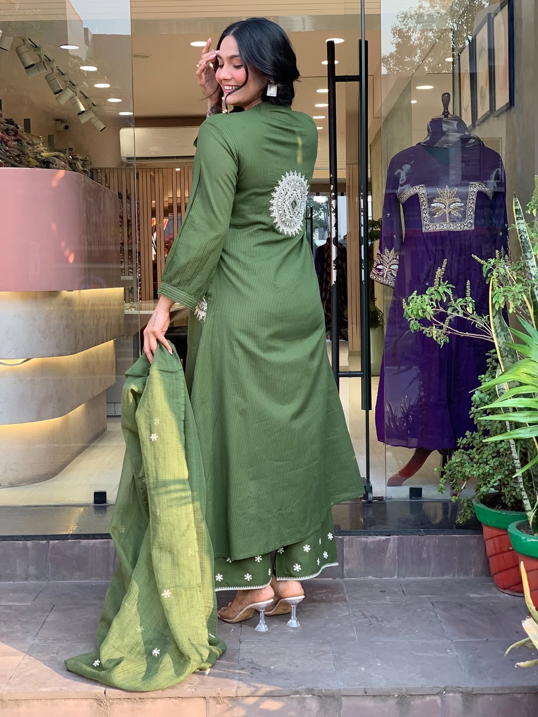 Green Velly Pure Cotton Handwork Suit Set