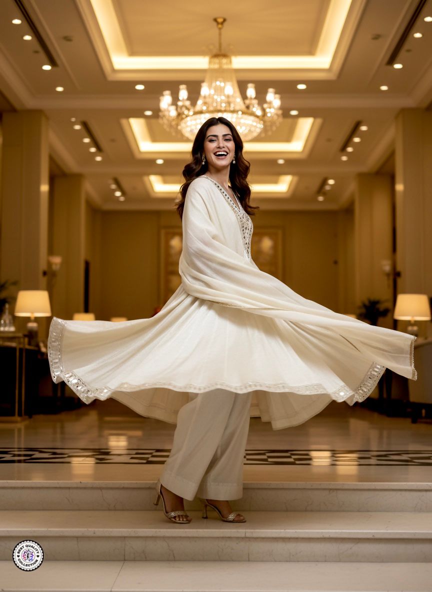 Designer Chinon Suit Set with Real Mirror Work | Ready-Made Top Bottom & Dupatta