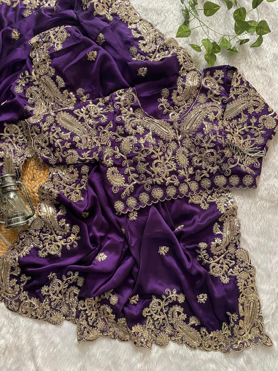 NEW DESIGNER HEAVY EMBRODERY WORK SAREE