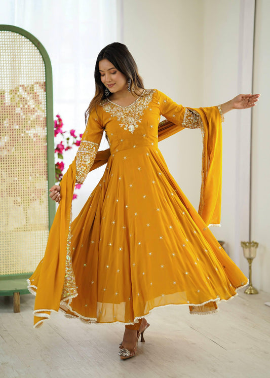 Elegant Embroidered Rembo Sequence Designer Anarkali Three Piece Set