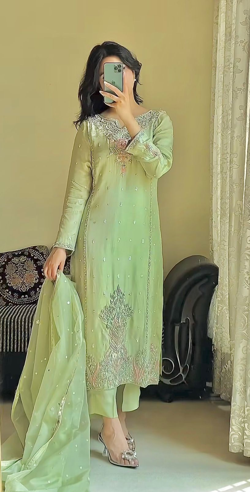 Designer 3 Piece Kurti Set with Embroidery Sequence Work