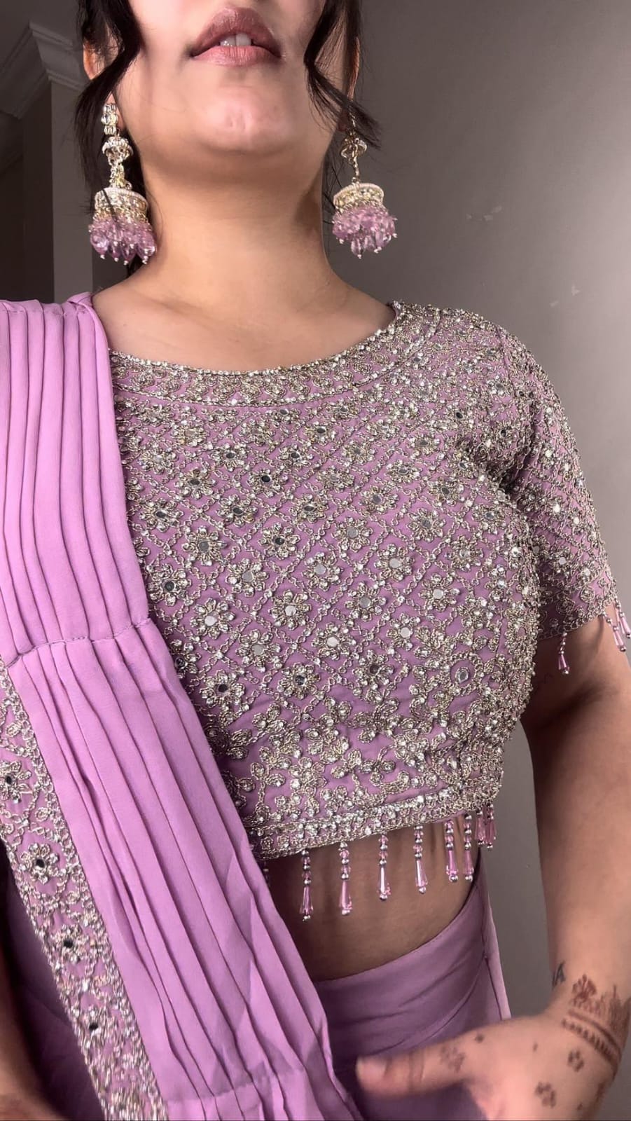 Ready-to-Wear Georgette Frill Draped Saree with Multi Thread Embroidery & Sequins | Party Wear