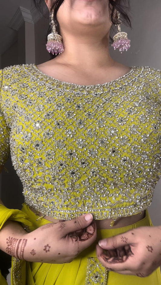 Ready-to-Wear Georgette Frill Draped Saree with Multi Thread Embroidery & Sequins | Party Wear