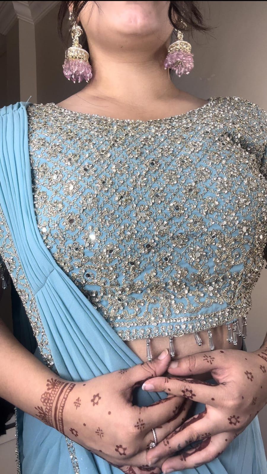 Ready-to-Wear Georgette Frill Draped Saree with Multi Thread Embroidery & Sequins | Party Wear