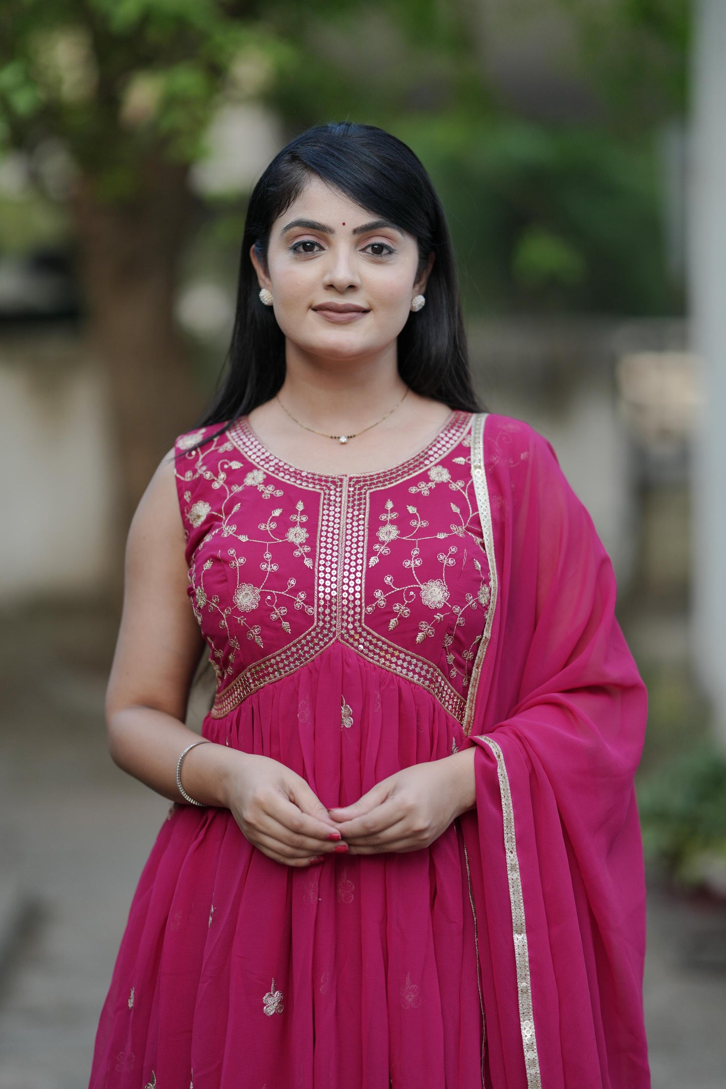 Gorgette Embroidery With Sequnce Work Gown