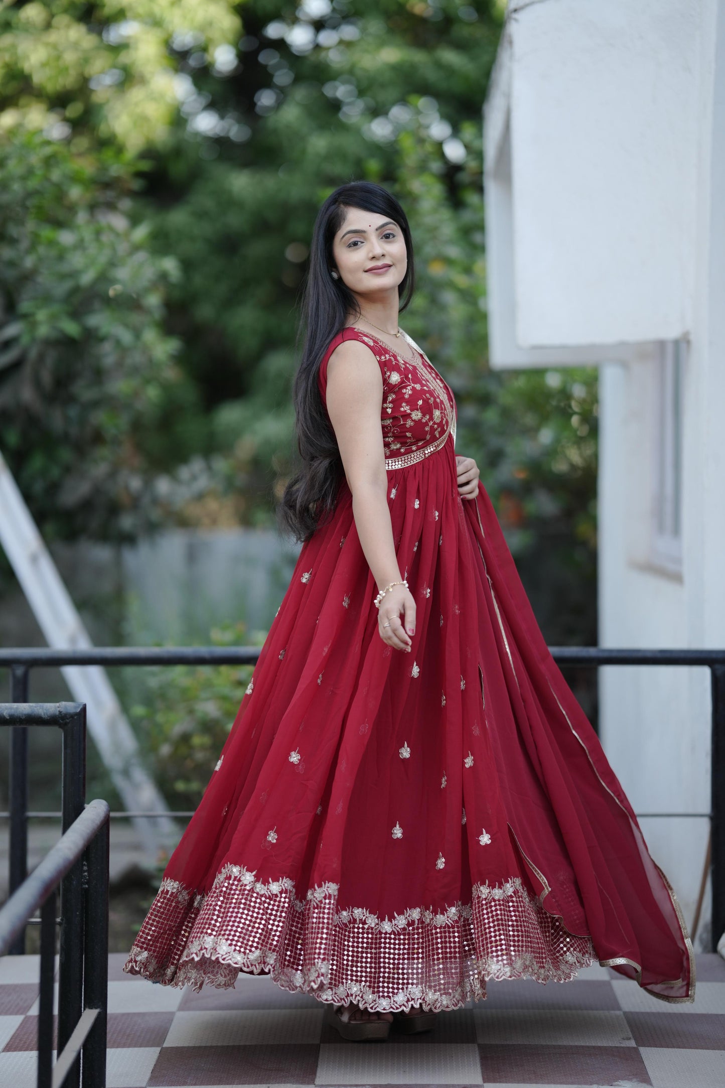 Gorgette Embroidery With Sequnce Work Gown