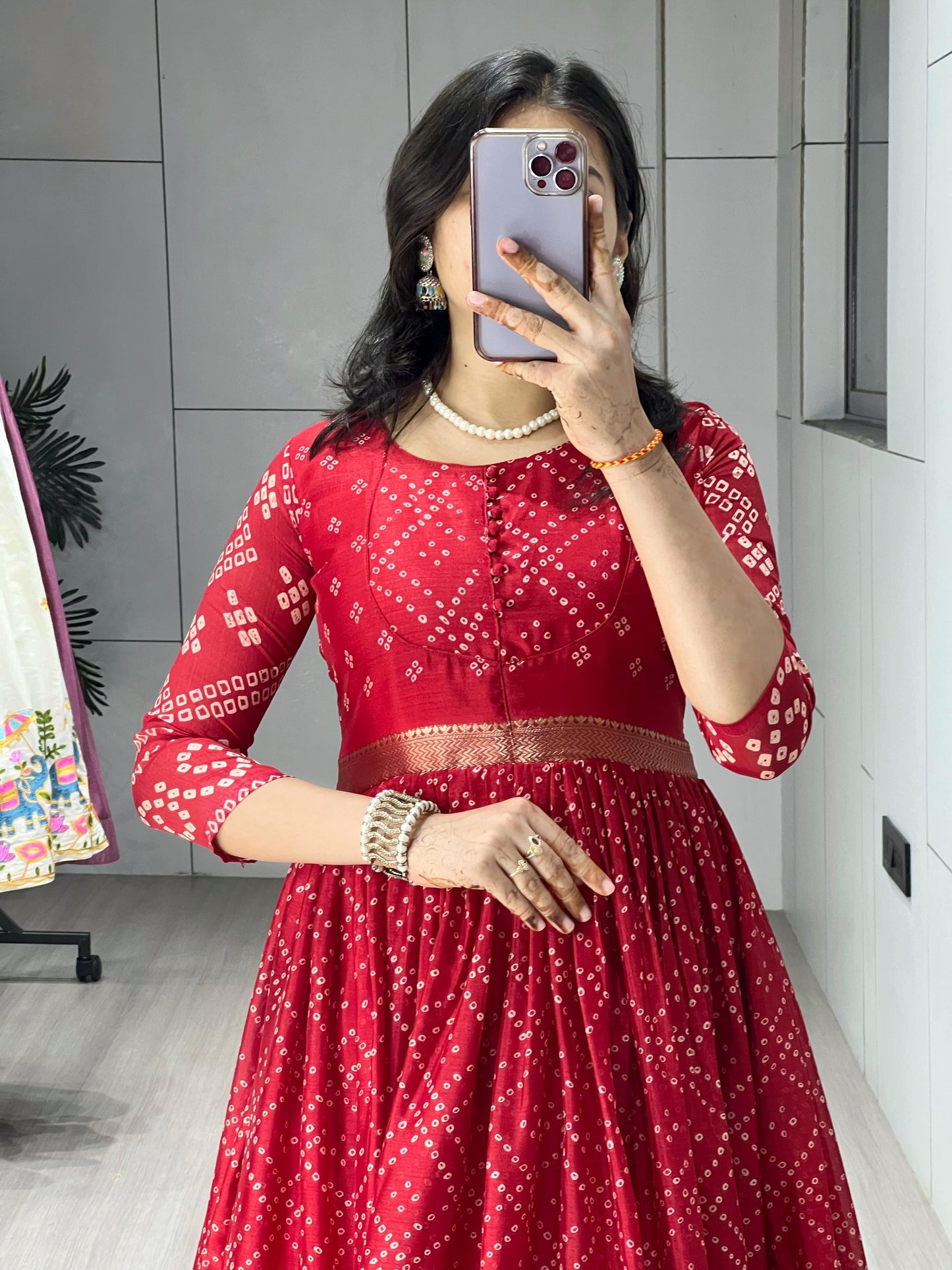 Ruby Red Bandhani Anarkali Gown for Women | Soft Chinon Silk with 3.80 Meter Flair | Party Wear