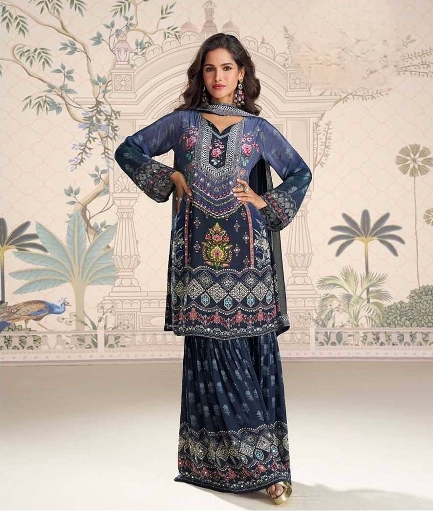 3 PIECE FANCY PRINTED KURTI WITH SHARARA AND BEAUTIFUL DUPATTA