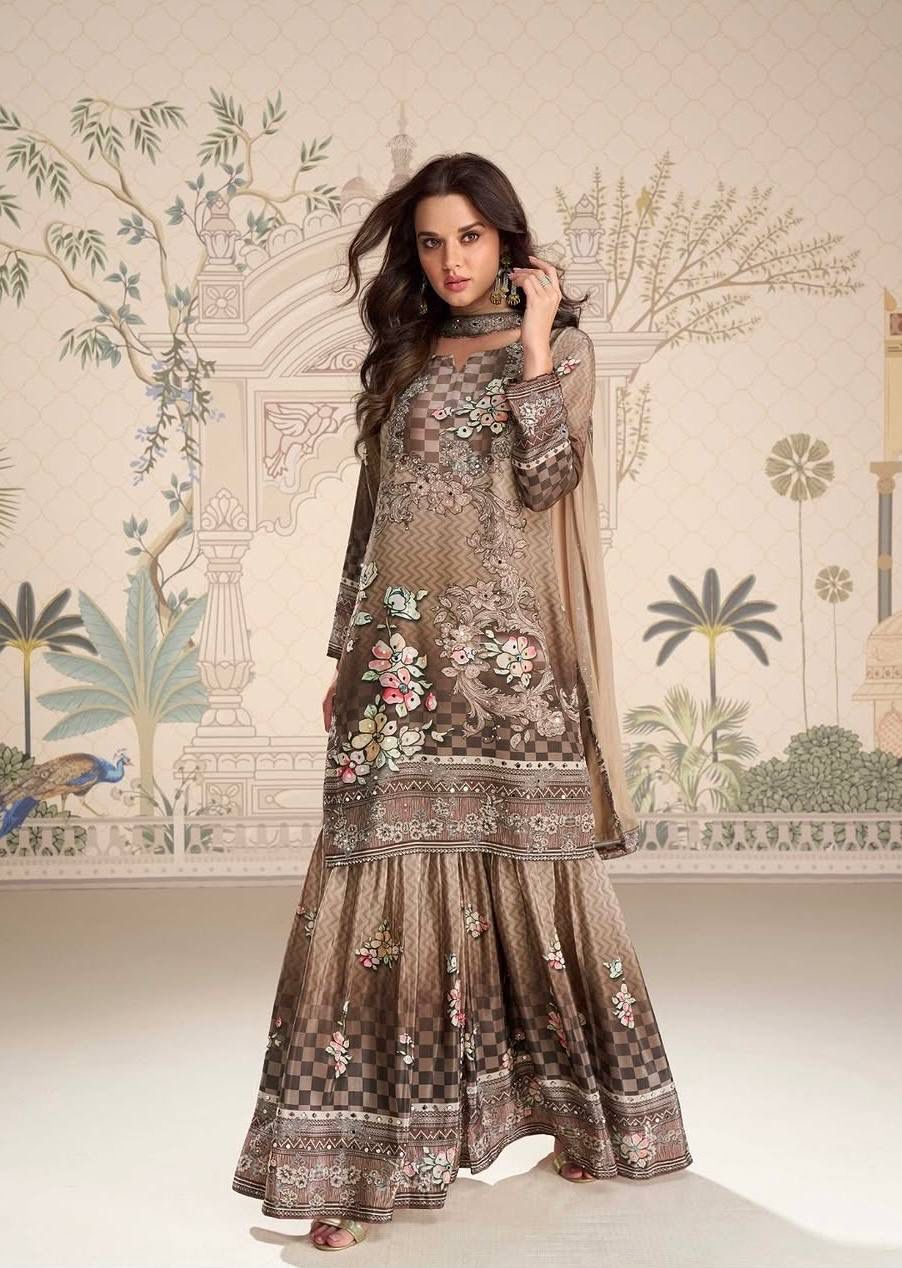 3 PIECE FANCY PRINTED KURTI WITH SHARARA AND BEAUTIFUL DUPATTA