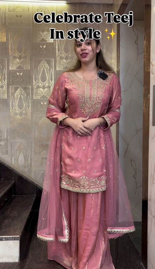 New Designer Party Top Pallazo and Dupatta Set
