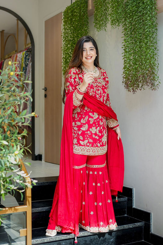 Presenting &nbsp;New Designer Party Wear Look Top-Plazzo and Dupatta With Heavy Embroidery Work
