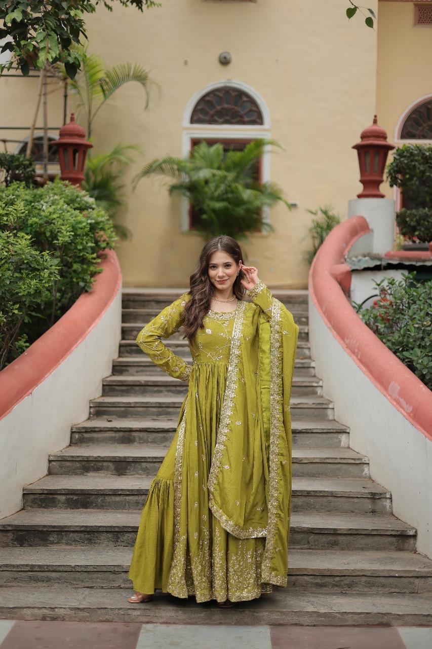 Premium Designer Chinon Sequins Embroidered Sharara Set with Dupatta