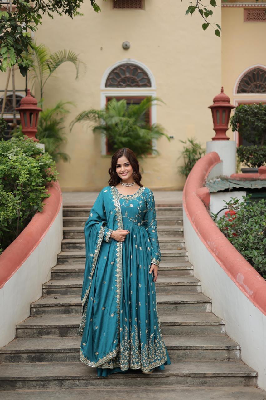 Premium Designer Chinon Sequins Embroidered Sharara Set with Dupatta