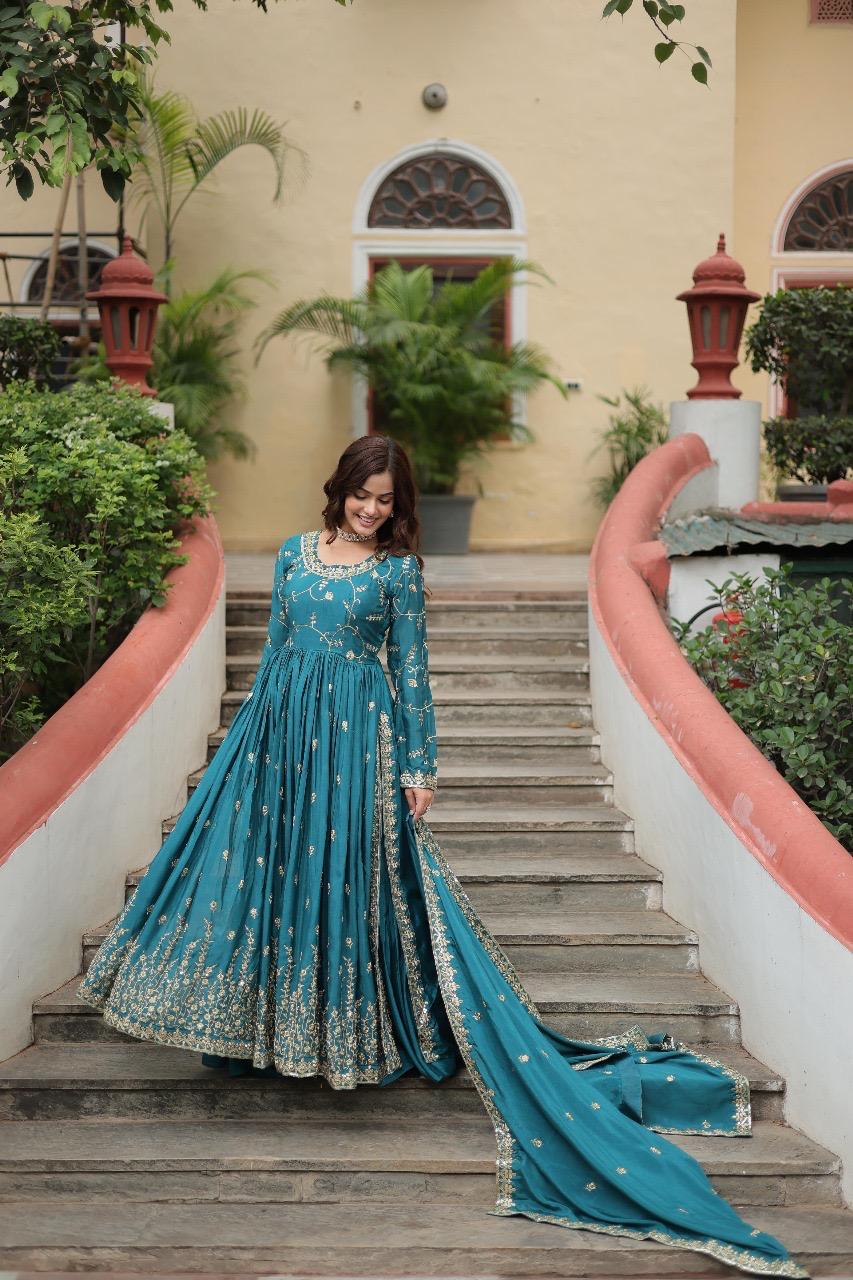 Premium Designer Chinon Sequins Embroidered Sharara Set with Dupatta