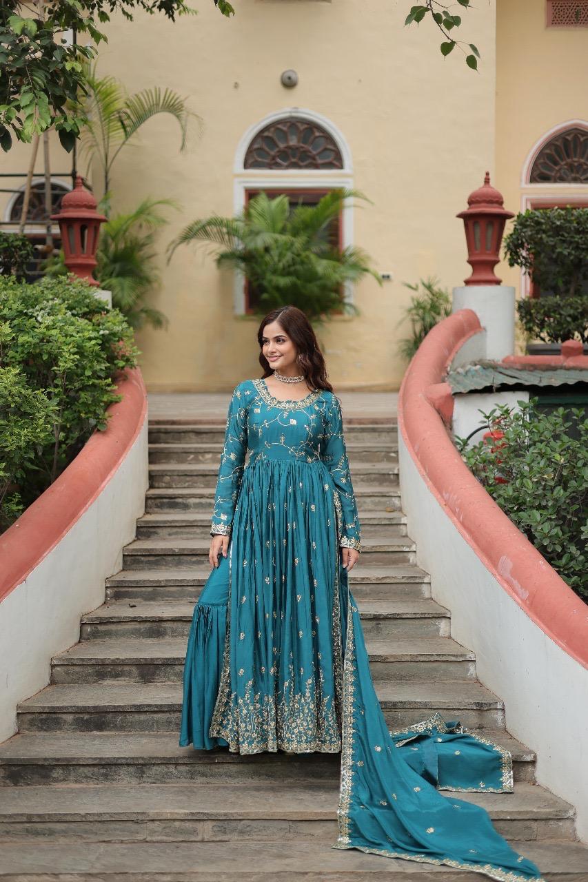 Premium Designer Chinon Sequins Embroidered Sharara Set with Dupatta