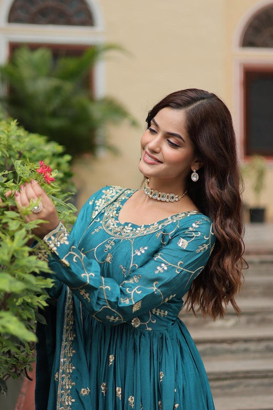 Premium Designer Chinon Sequins Embroidered Sharara Set with Dupatta
