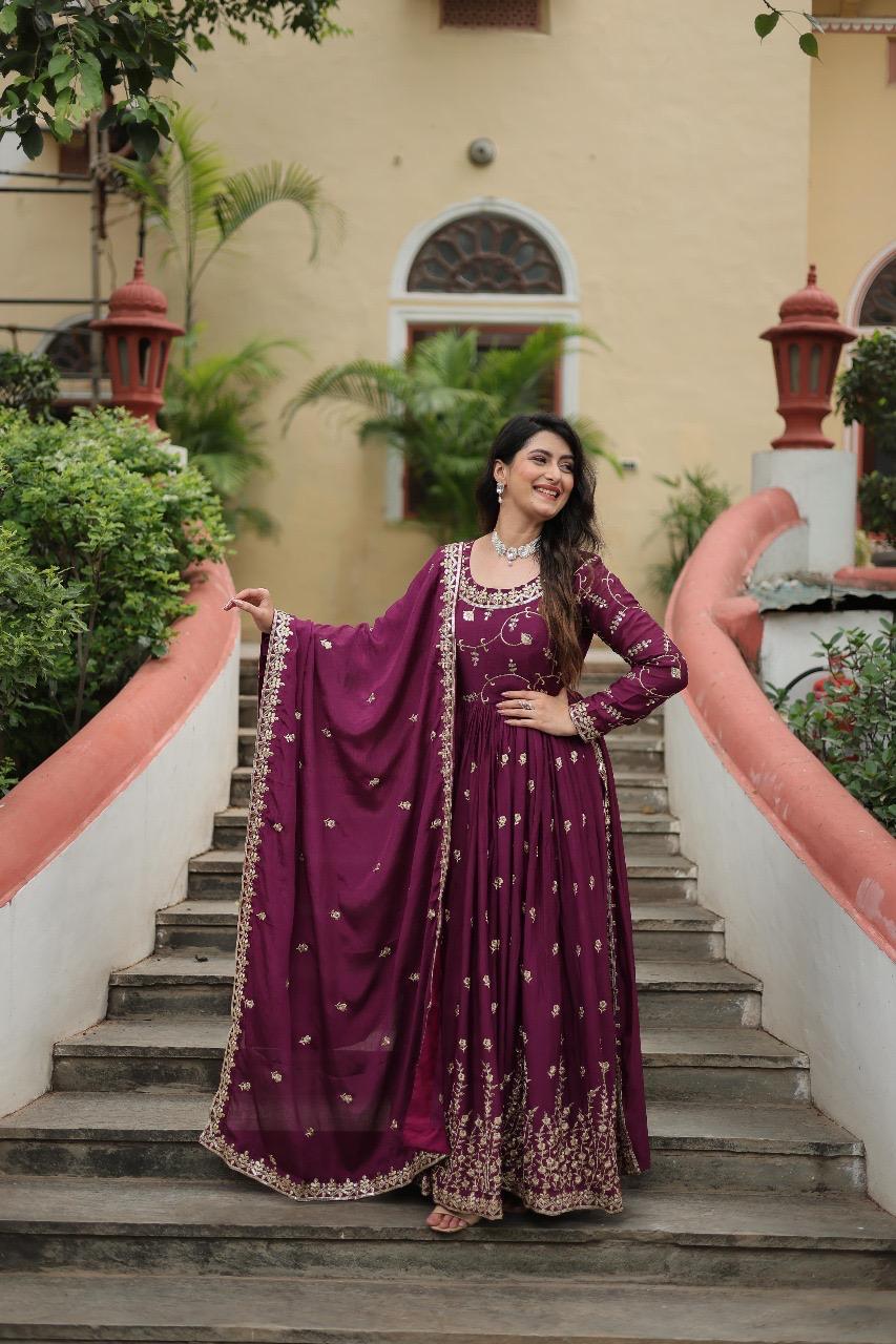 Premium Designer Chinon Sequins Embroidered Sharara Set with Dupatta