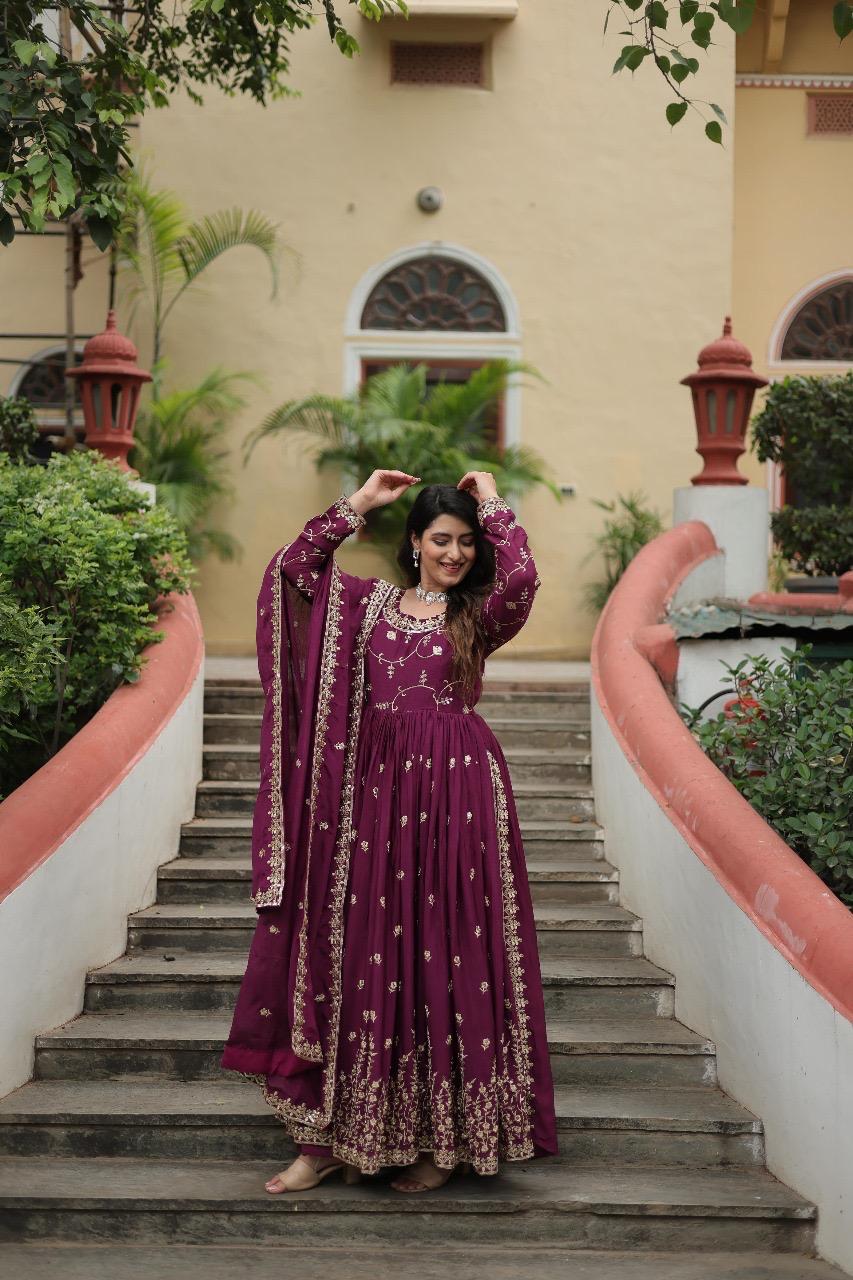 Premium Designer Chinon Sequins Embroidered Sharara Set with Dupatta