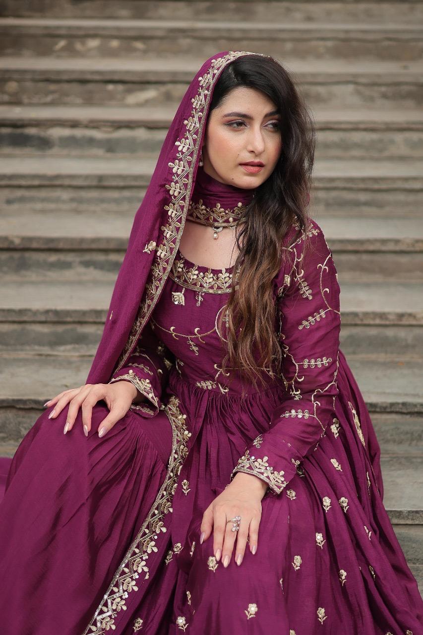 Premium Designer Chinon Sequins Embroidered Sharara Set with Dupatta