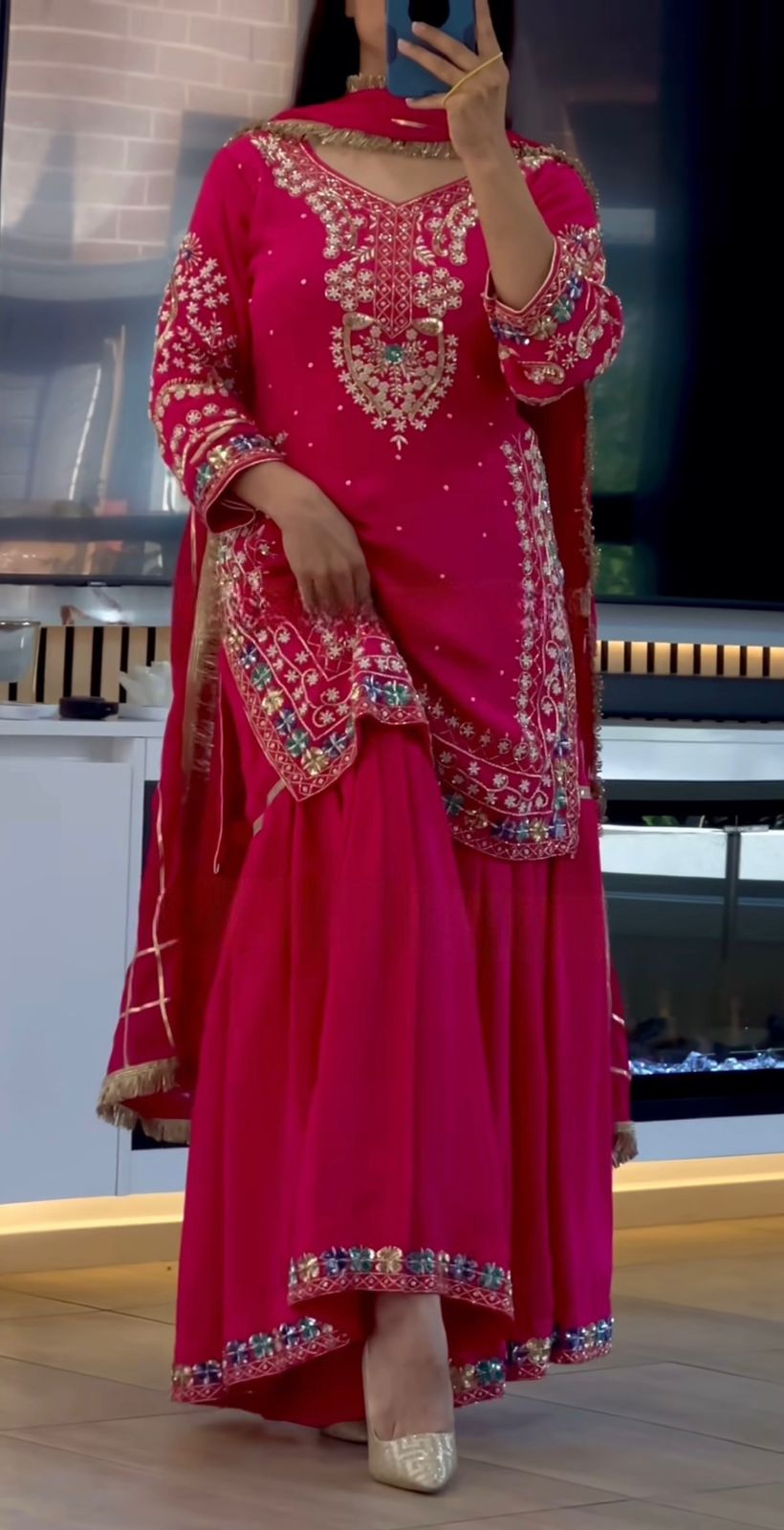 Heavy Chinon Embroidered Sharara Set with Full Sleeve Top & Fancy Dupatta |  Party & Wedding Wear