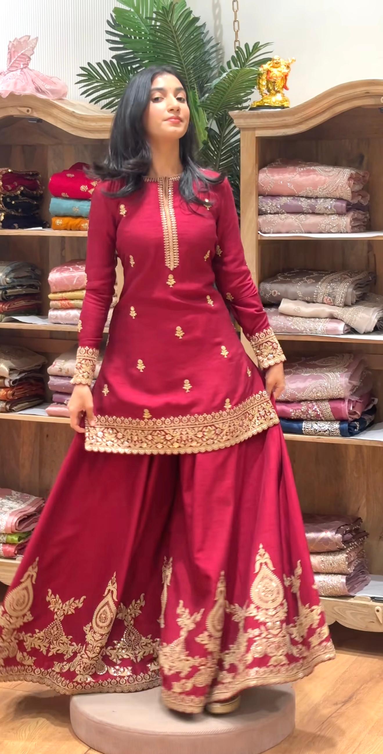 Premium Embroidered Sharara Palazzo Set | Heavy Crepe Silk with Fancy Border Dupatta