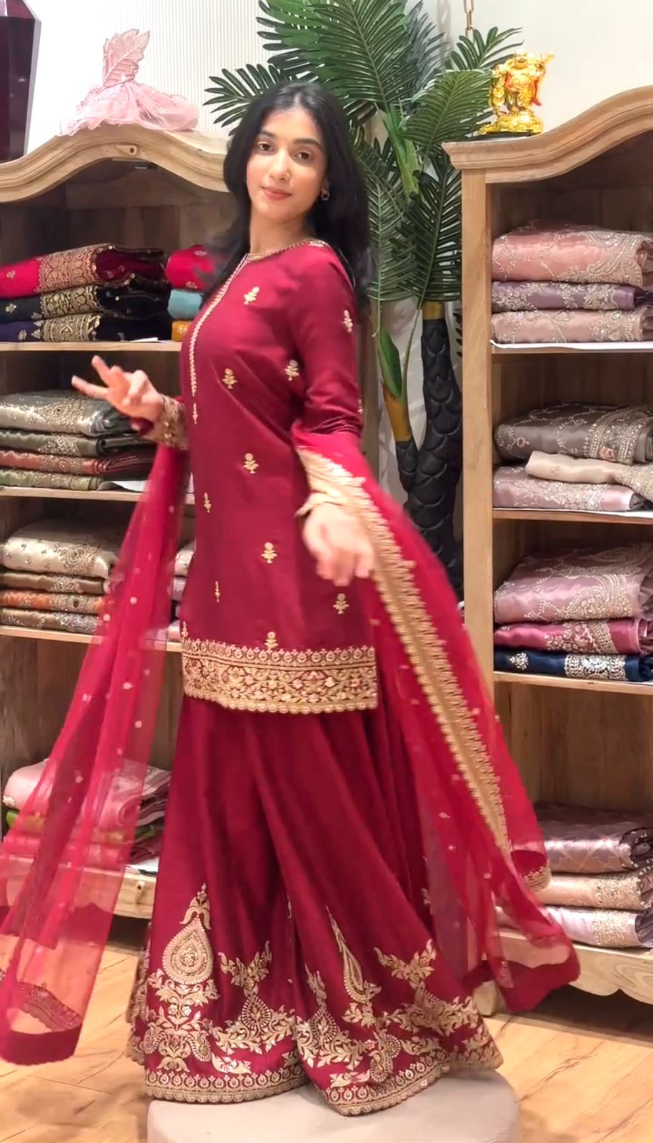 Premium Embroidered Sharara Palazzo Set | Heavy Crepe Silk with Fancy Border Dupatta