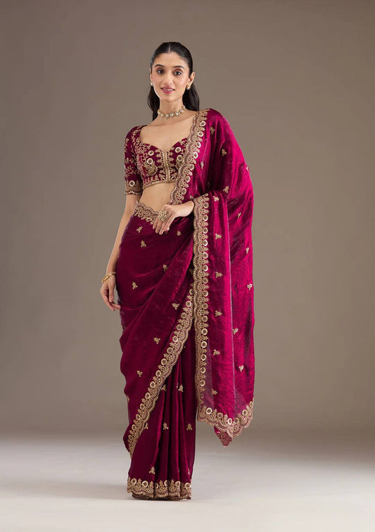 Designer Heavy Satin Silk Saree with Dori, Zari & Sequin Embroidery | Bridal Collection