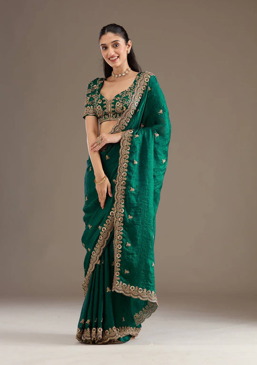 Designer Heavy Satin Silk Saree with Dori, Zari & Sequin Embroidery | Bridal Collection