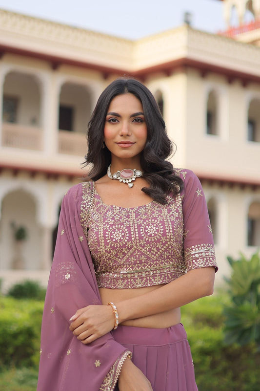 Desirable Women's Lehenga Made With Faux Georgette With Rich Sequins Embroidery work Blouse and Designer Embroidered work Dupatta