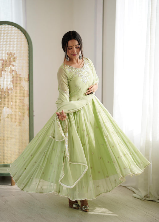 Elegant Embroidered Rembo Sequence Designer Anarkali Three Piece Set