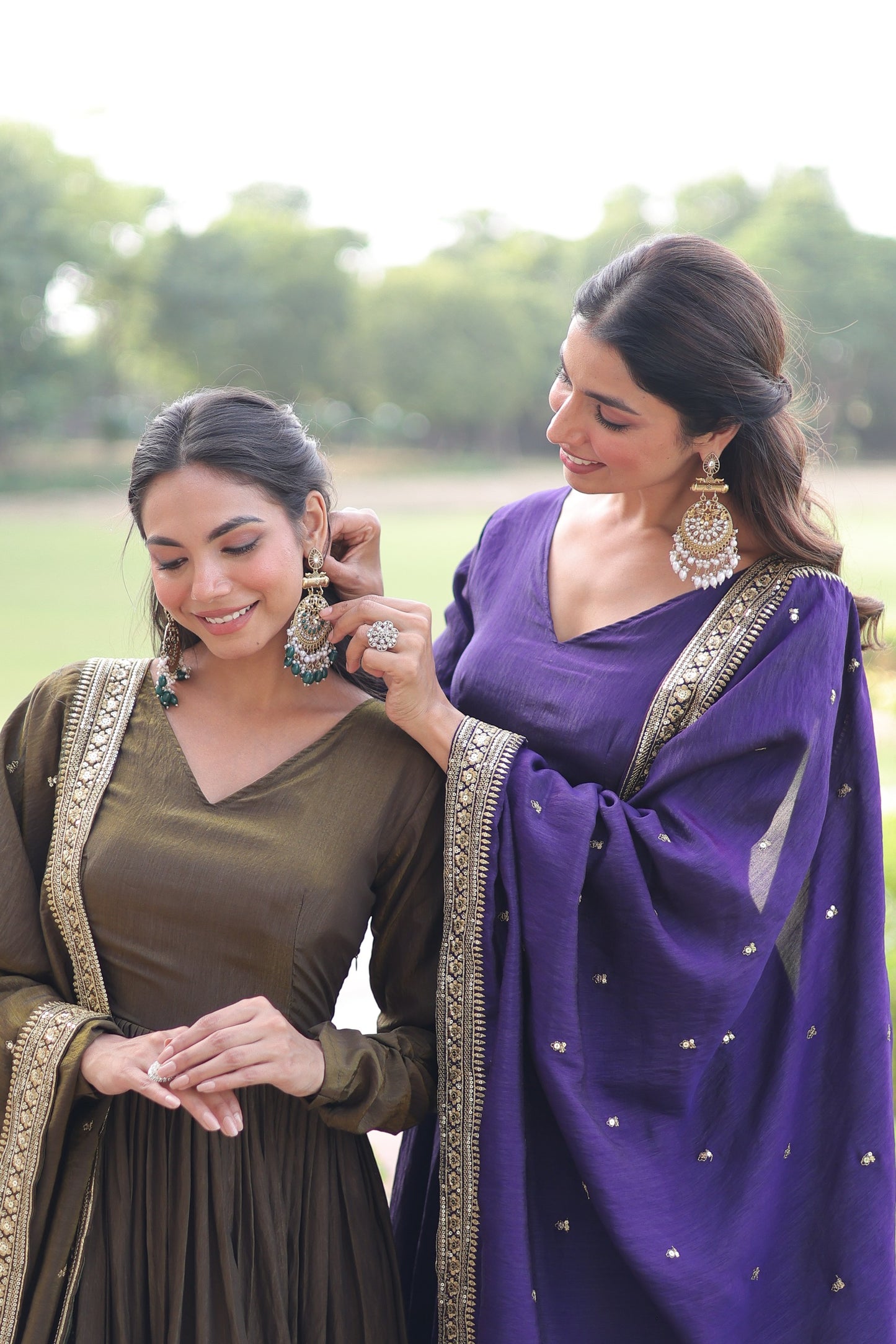 Designer Vichitra Silk Gown with Sequins Embroidery & Lace Dupatta