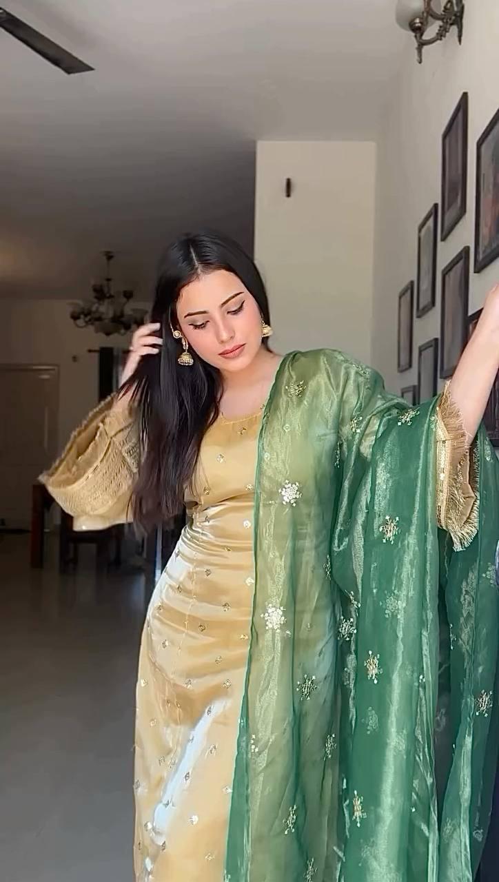 Pure Jimmy Choo Silk 3 Piece Kurti Set with Coding & Sequin Embroidery