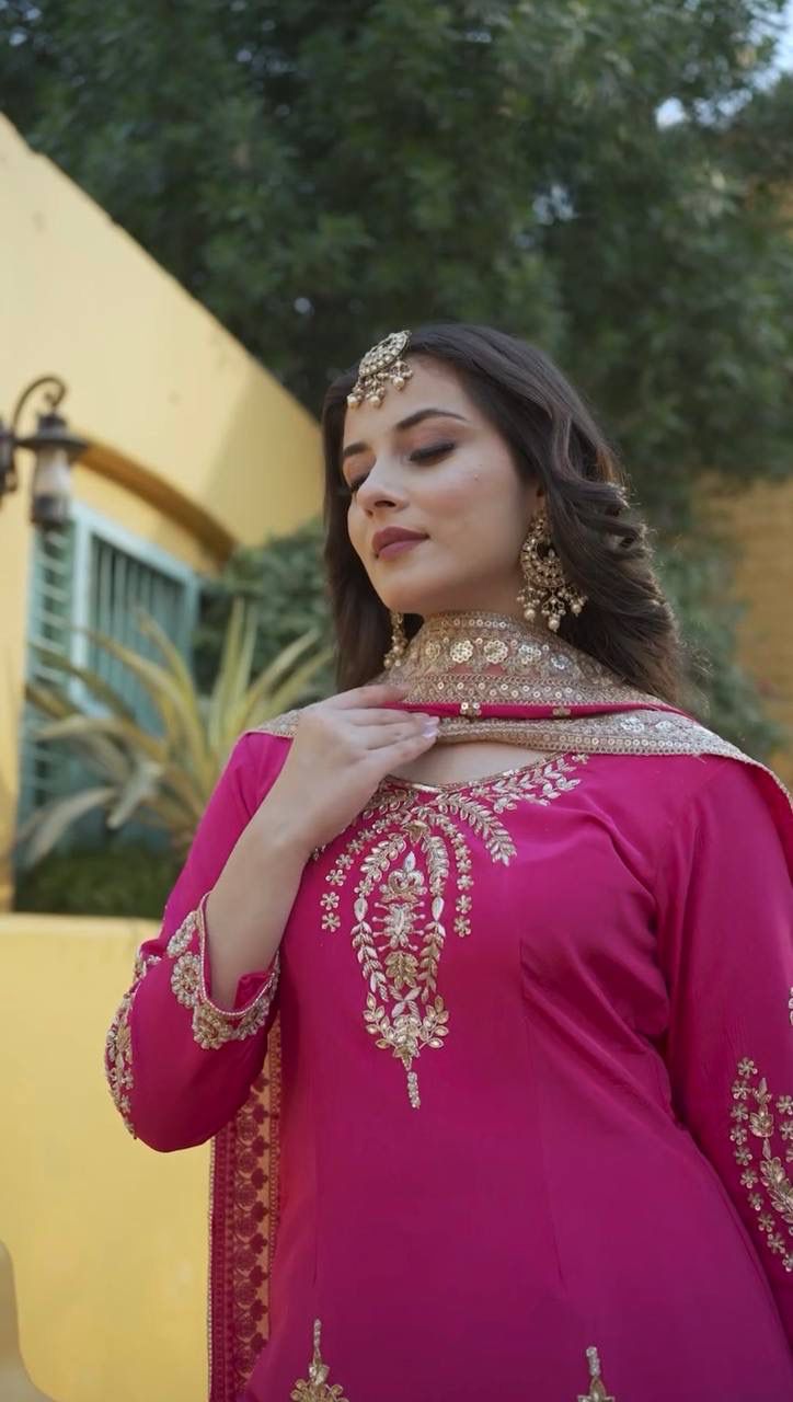 Designer Eid Collection 3 Piece Kurti Palazzo Set with Moti & Sequin Embroidery