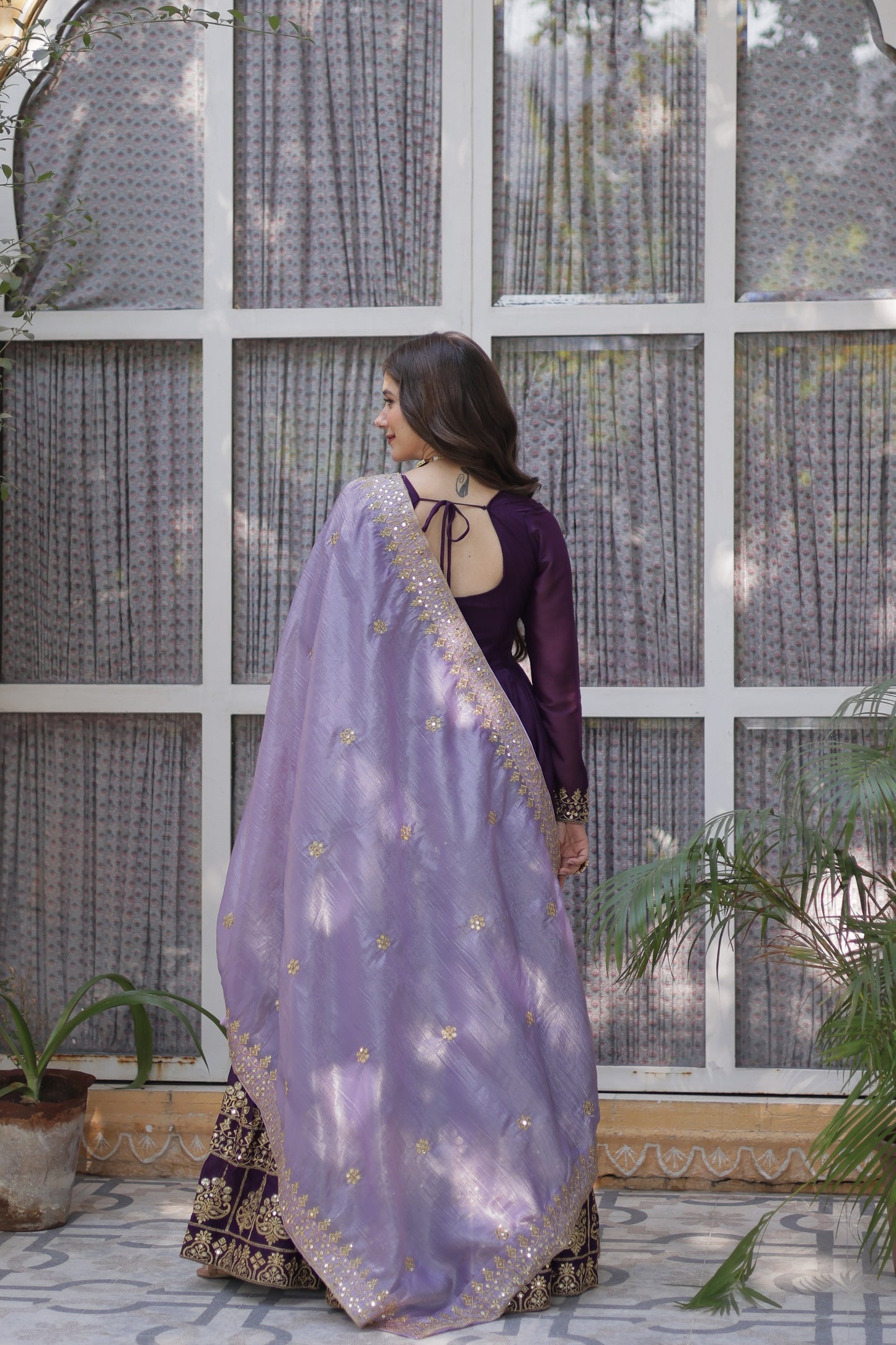 Premium Star Georgette Embroidered Zari Sequins Gown with Gold Crush Dupatta
