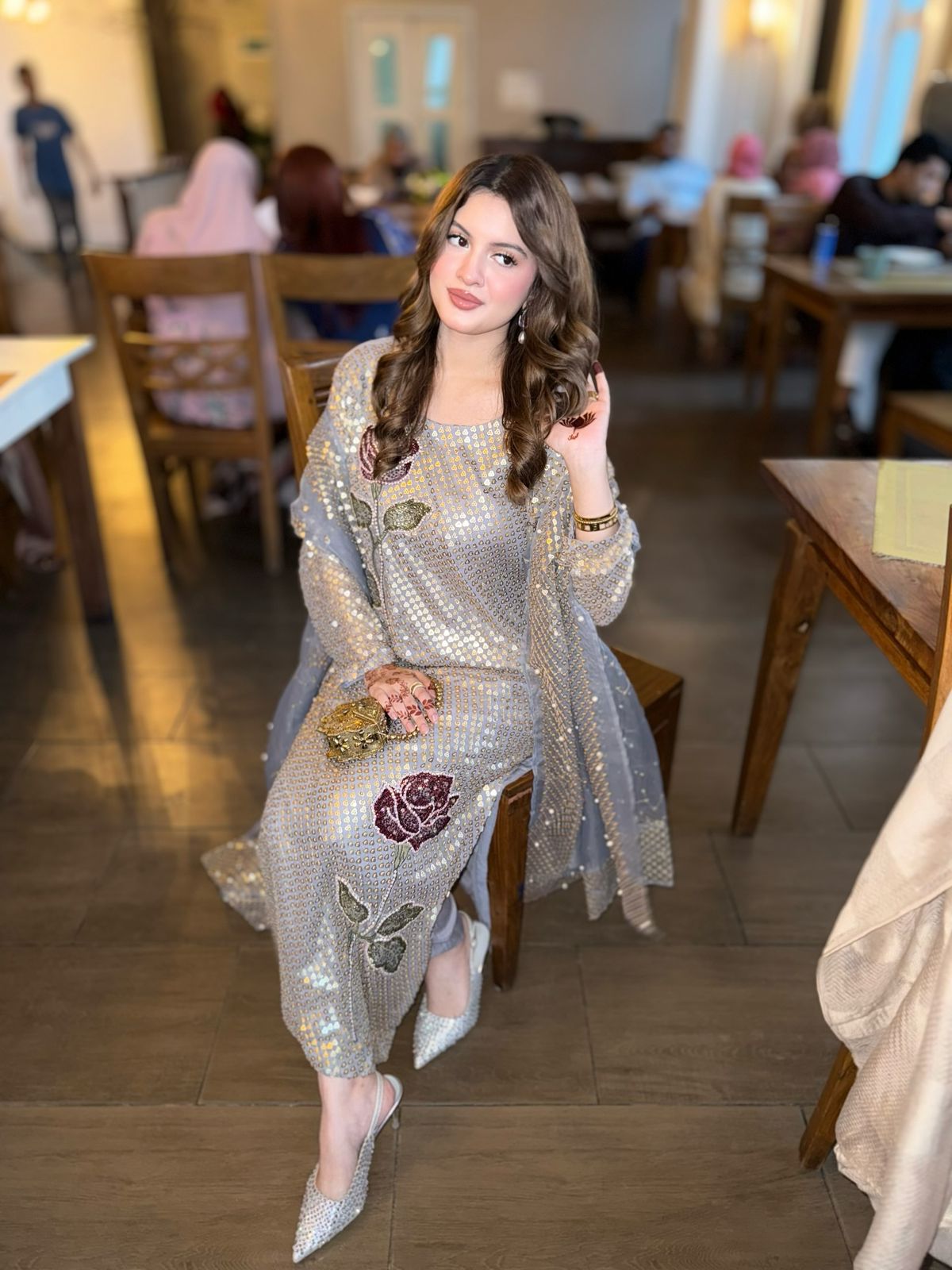 Festive Wear Faux Georgette Kurti Pant Dupatta Set with Heavy Sequin & Pearl Embroidery