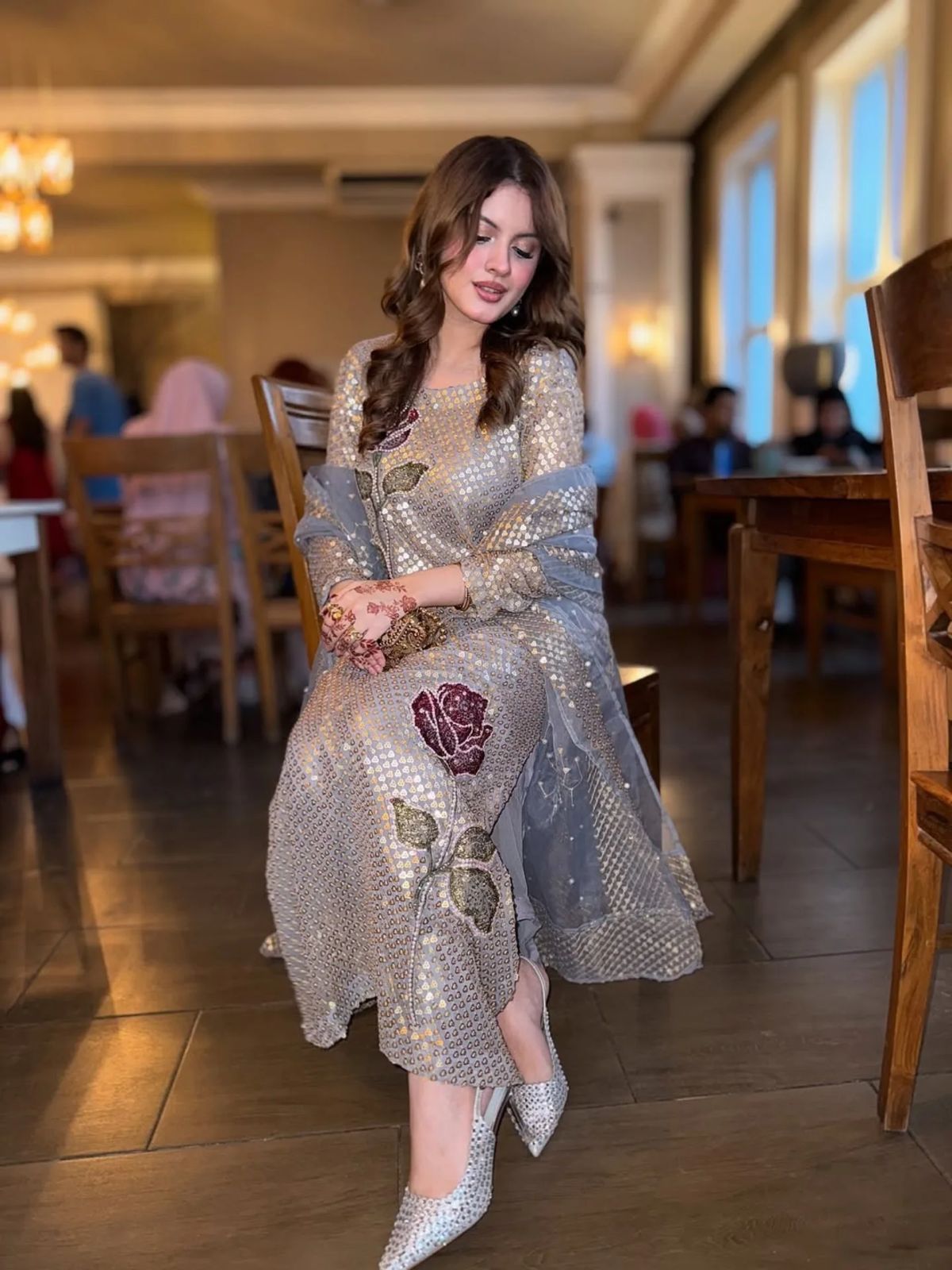 Festive Wear Faux Georgette Kurti Pant Dupatta Set with Heavy Sequin & Pearl Embroidery