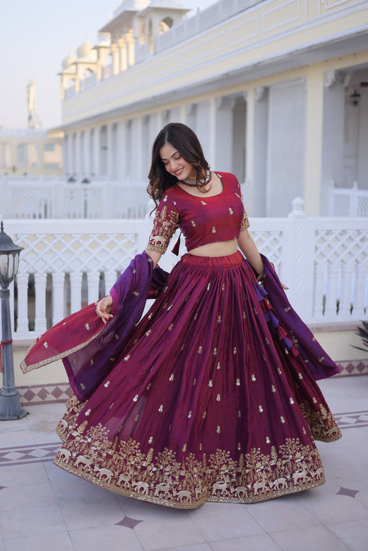 Designer Fendi Silk Lehenga Choli with Heavy Sequins & Zari Embroidery