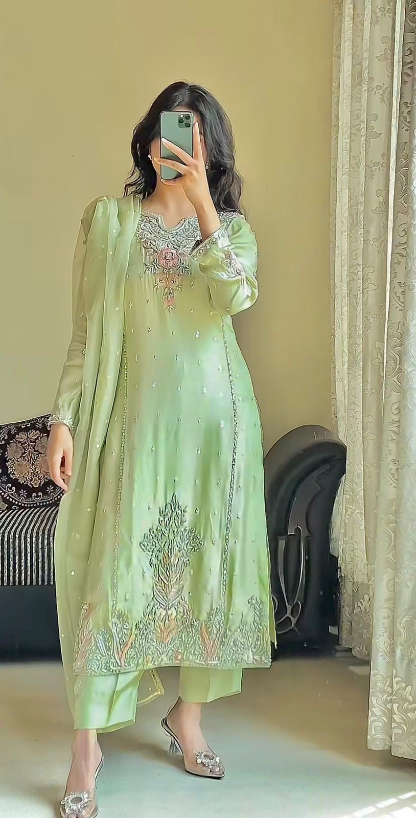 Designer 3 Piece Kurti Set with Embroidery Sequence Work