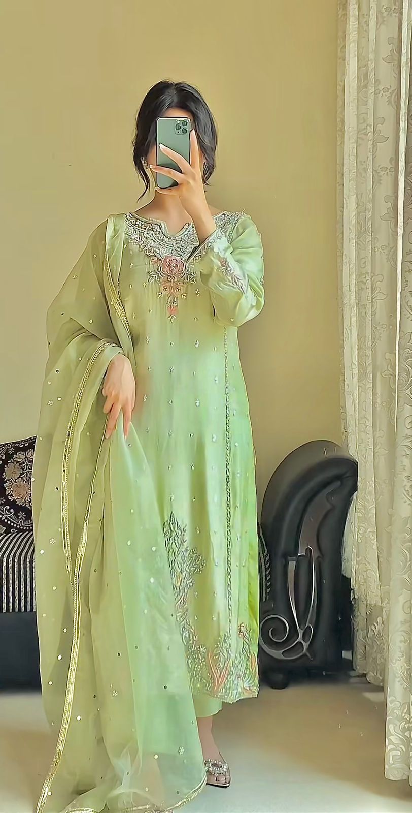 Designer 3 Piece Kurti Set with Embroidery Sequence Work