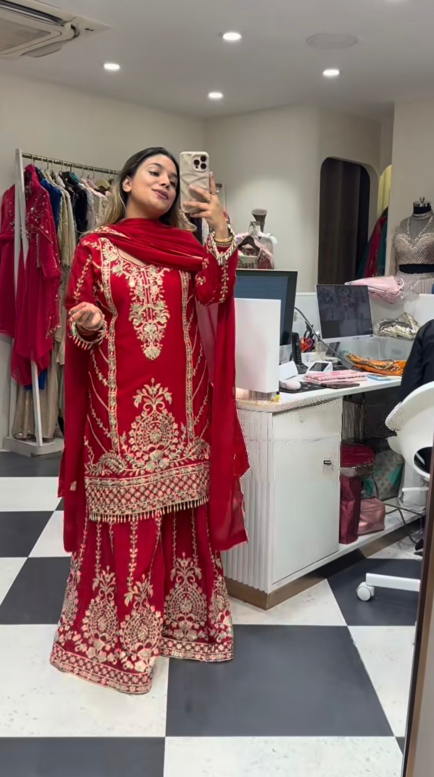 Pure Heavy Chinnon Silk Embroidered Top Plazzo Dupatta Set with Coding Sequin Work